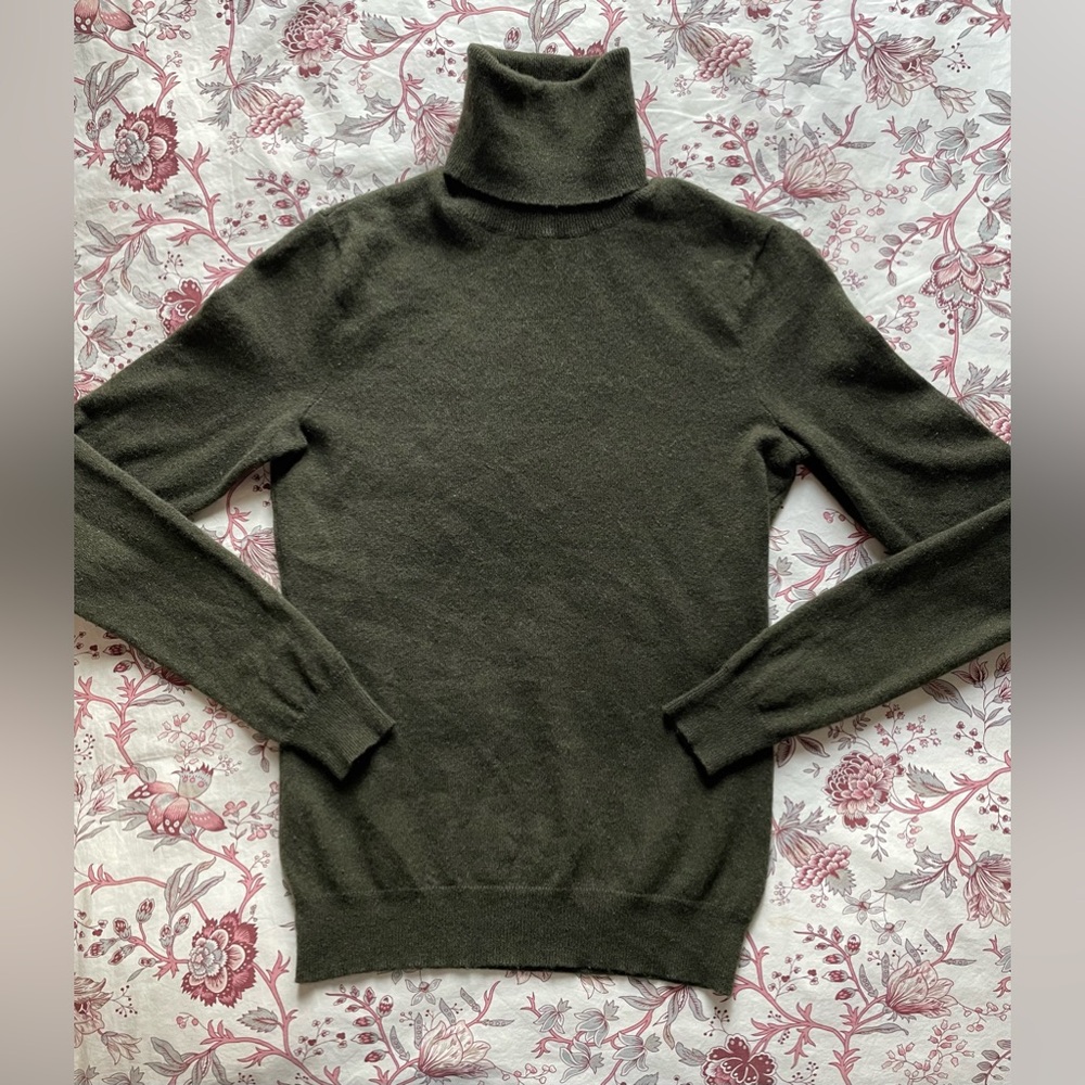 Ralph Lauren Black Label Cashmere Turtleneck Sweater Green Small Cozy Fall